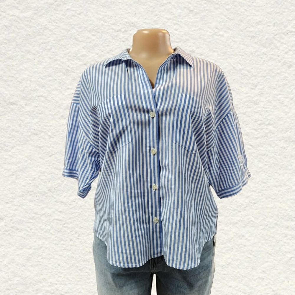 Velvet by Graham & Spencer Striped Shirt in Blue and White
